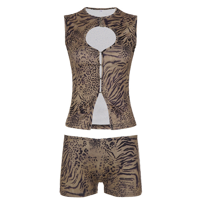 Damen Sportliches Set mit animalischem Muster Drune