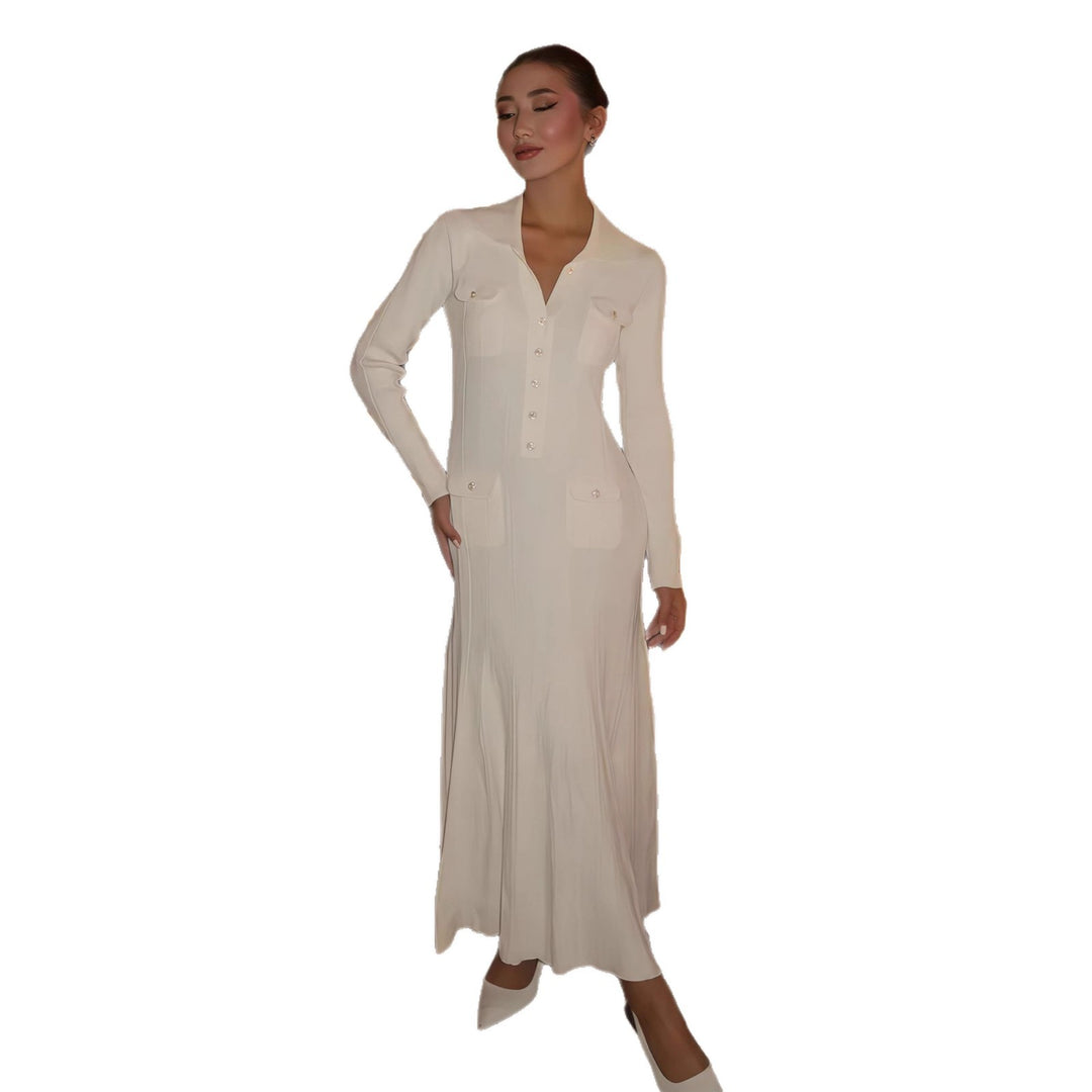 Damen Elegantes Maxikleid mit dekorativen Knopfdetails und taillierter Silhouette Drune