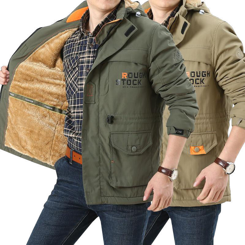 Herren nan thermisch gefütterter Utility-Parka mit weichem Teddyinnenfutter, Kapuze und multifunktionalen Taschen Drune