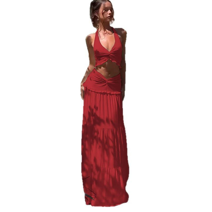 Damen Maxikleid mit raffiniertem Knotendesign und fließendem Rock Drune