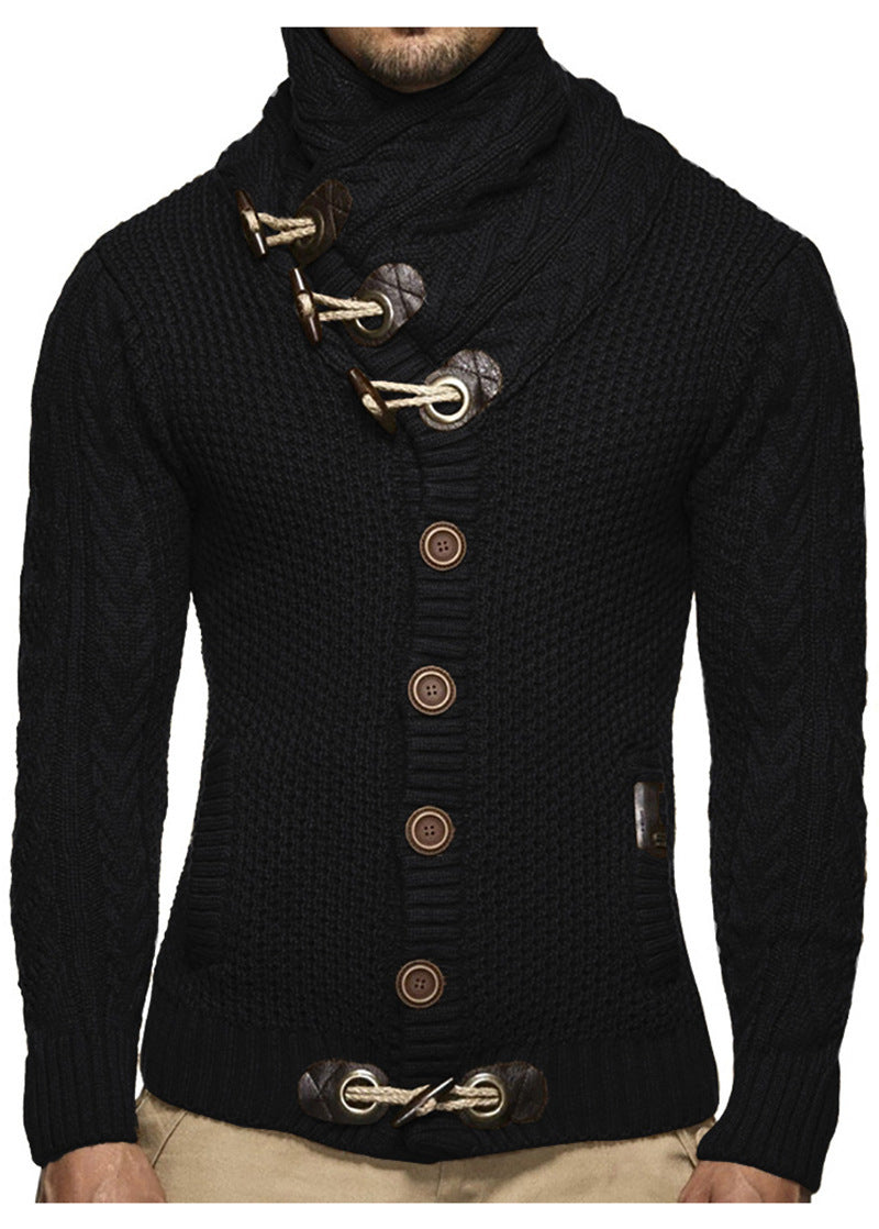 Herren nan grobgestrickter Cardigan mit Schalkragen, Knebelverschlüssen und Zopfmusterärmeln Drune