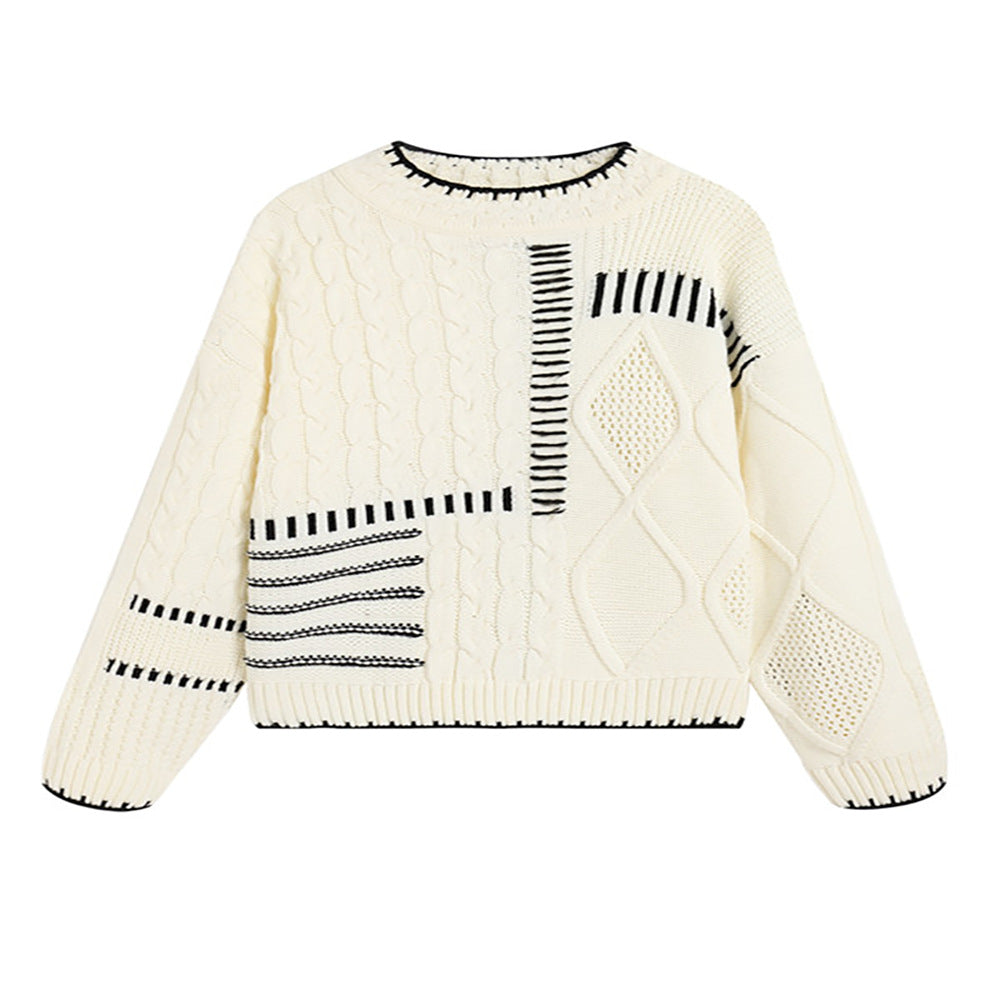 Damen lässiger Strickpullover mit grafischem Muster Drune