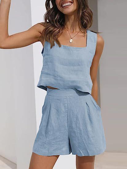 Damen Leichte Sommerbluse und Shorts Set Drune