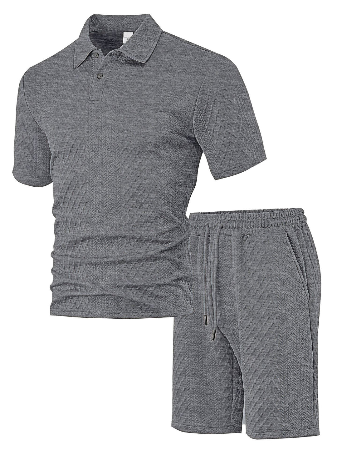 Herren nan geprägtes Waffel-Polo mit Kentkragen und elastischer Tunnelzugshorts im Set Drune