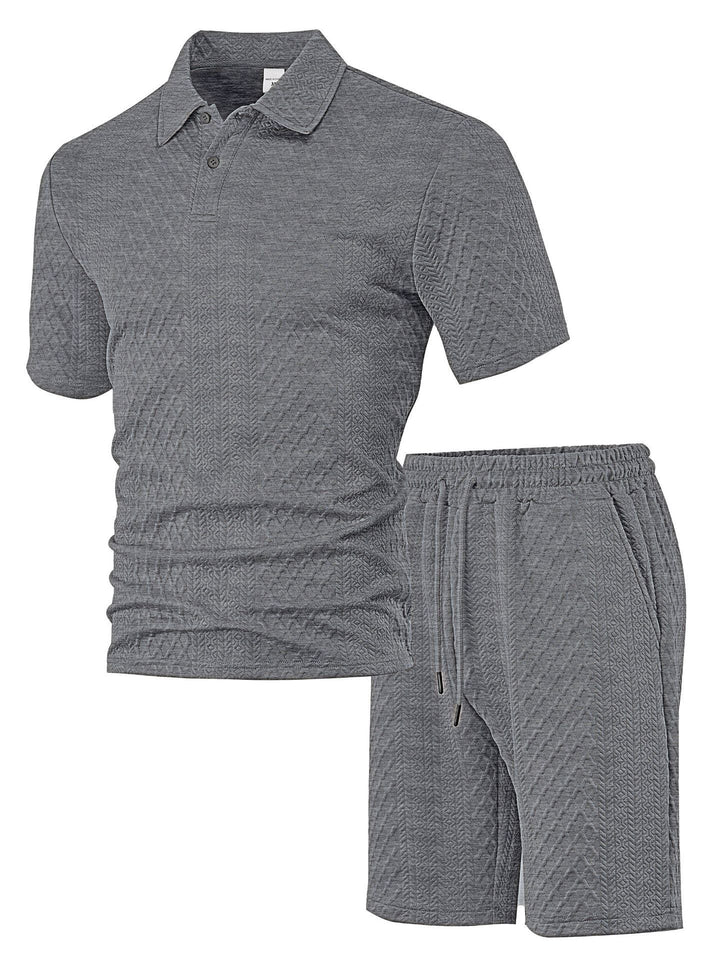 Herren nan geprägtes Waffel-Polo mit Kentkragen und elastischer Tunnelzugshorts im Set Drune