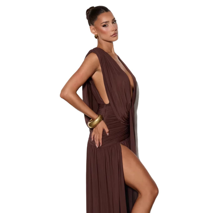 Damen Elegantes tief ausgeschnittenes Abendkleid mit Raffung Drune