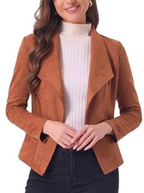 Damen Kunstlederblazer mit lässigem Schnitt und modischem Revers Drune