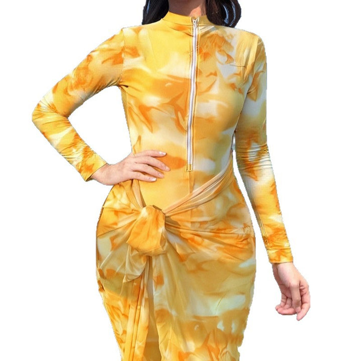 Damen Modischer Strandanzug mit langem Arm und Wickeldetail Drune