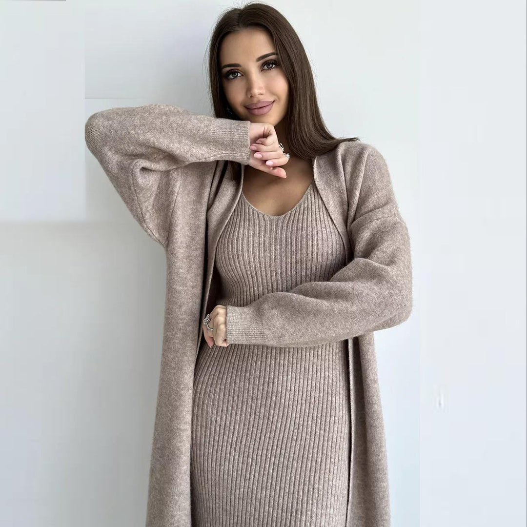 Damen Strickkleid mit V-Ausschnitt und langem, lässigem Schnitt Drune