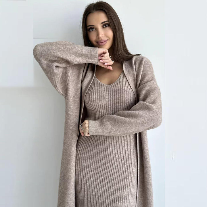 Damen Strickkleid mit V-Ausschnitt und langem, lässigem Schnitt Drune