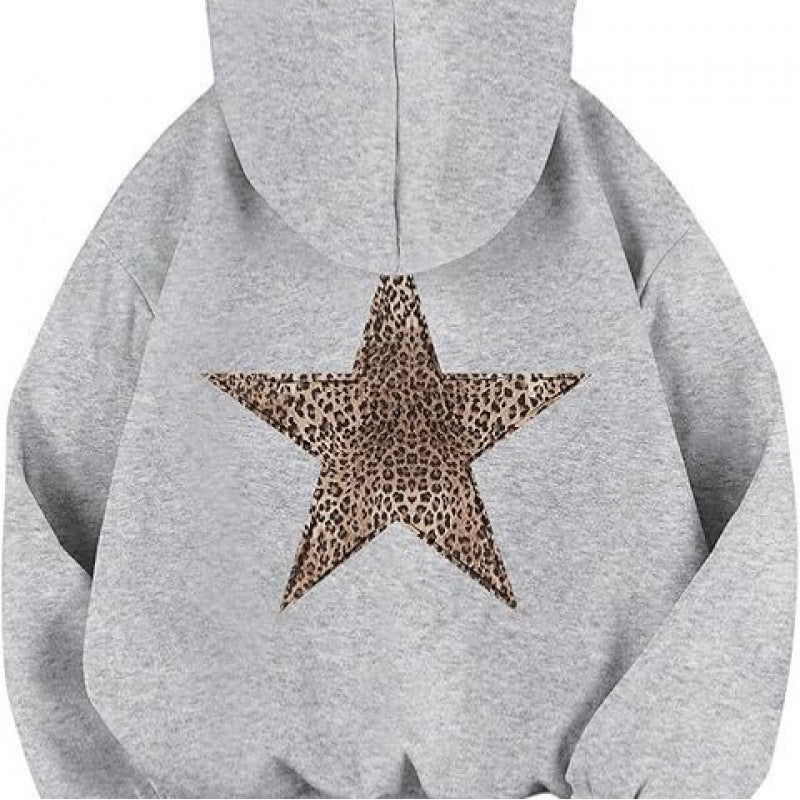 Damen Kapuzensweater mit stylish Leopardstern-Design und entspannter Passform Drune