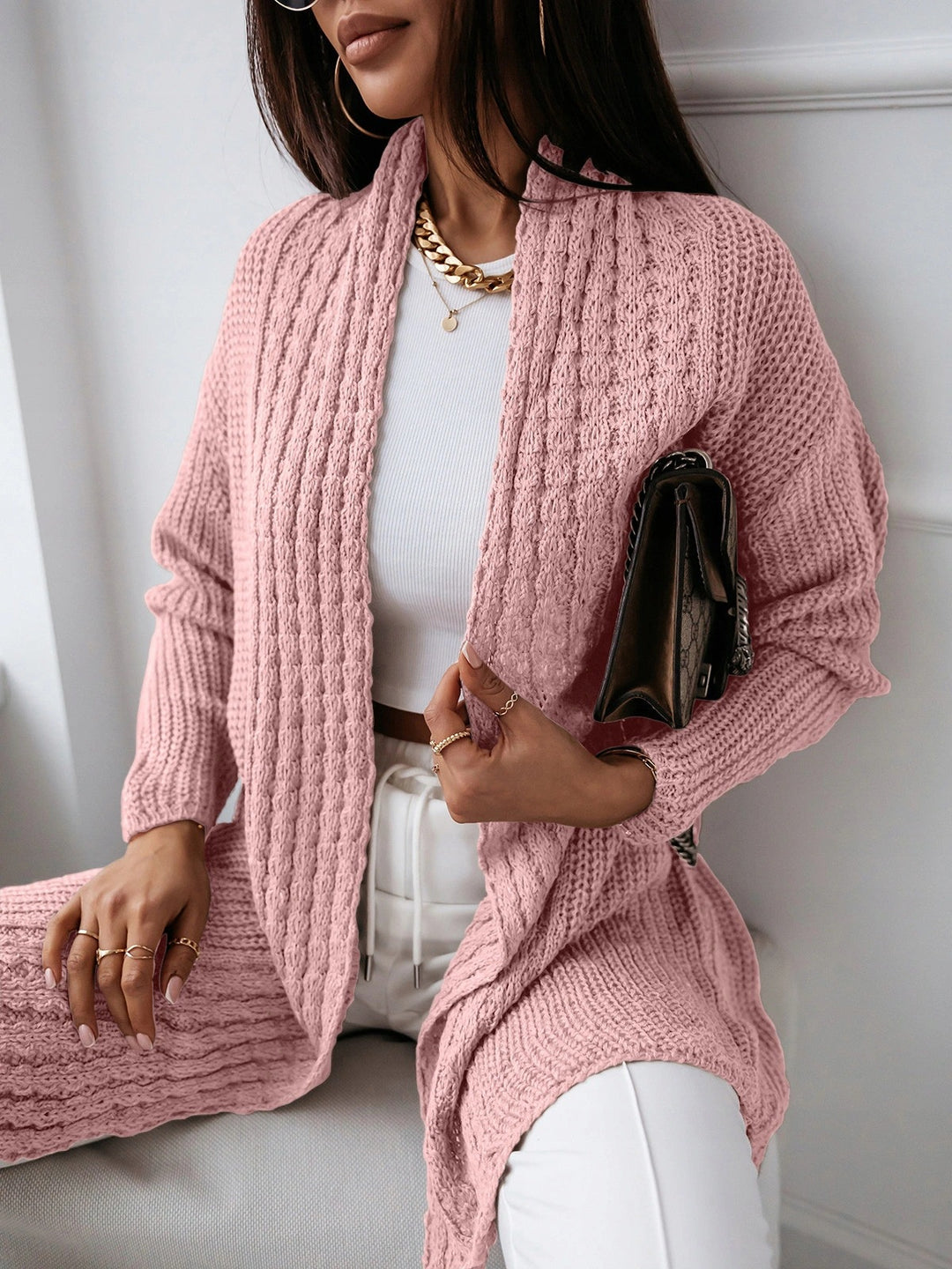 Damen Strick-Cardigan mit strukturiertem Muster und offenem Schnitt Drune