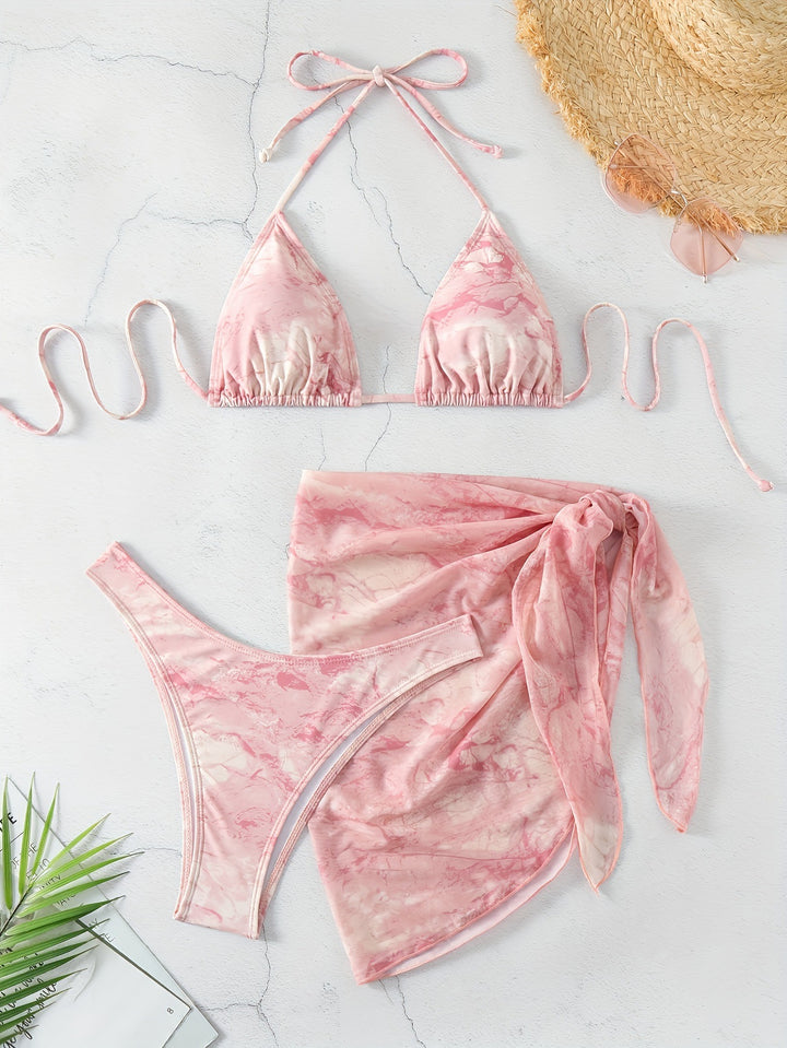 Damen Triangel-Bikini-Set mit elegantem Wickelsarong Drune