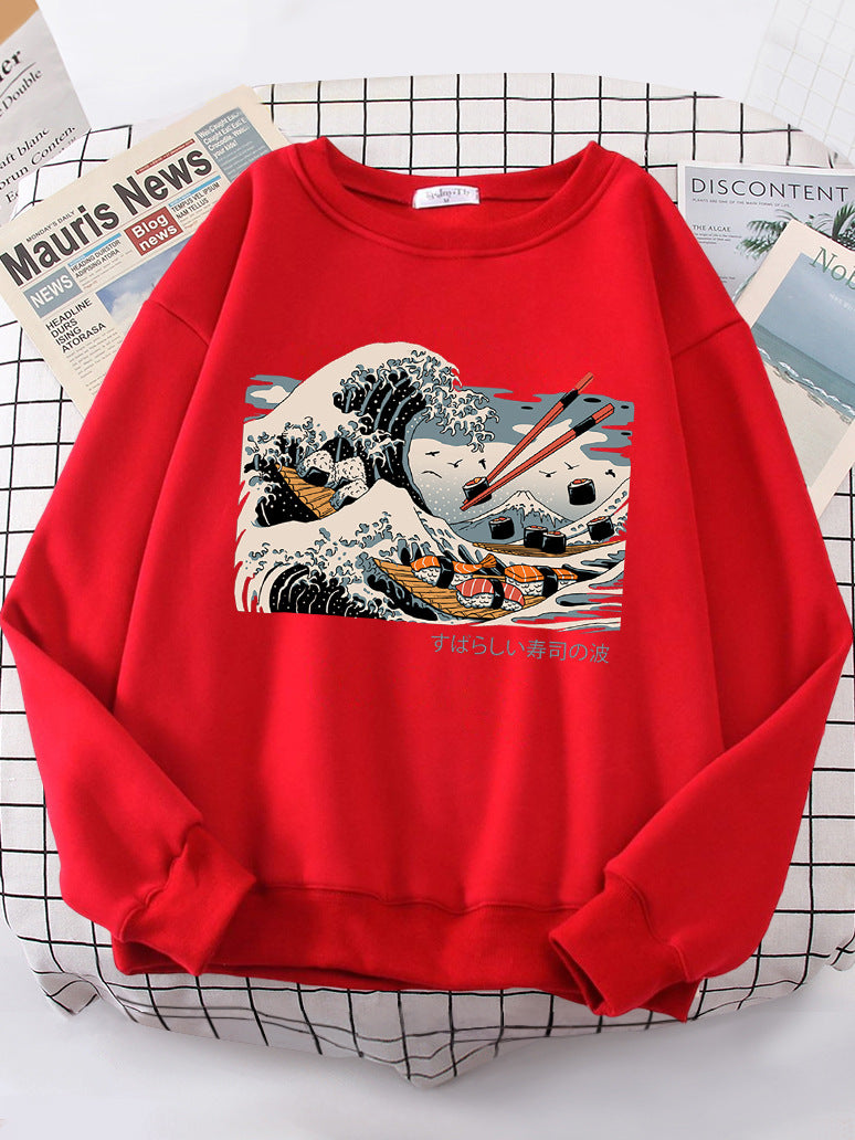 Damen Sweatshirt mit künstlerischem Wellen-Design und gemütlichem Schnitt Drune