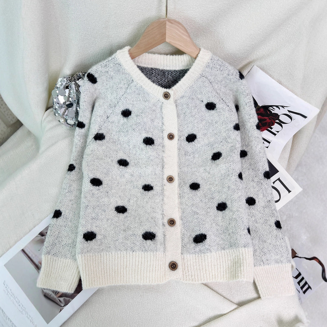 Damen kuschelige Strickjacke mit Punkten Drune