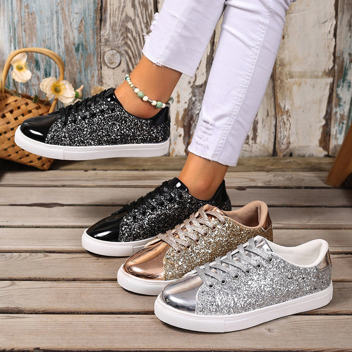 Damen Glitzernde Sneakers mit verspiegelter Zehenkappe und bequemer Polsterung Drune