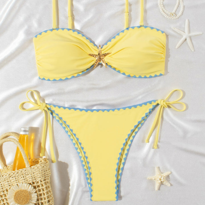Damen Bikini-Set mit modischem Raffung und zeitloser Stern-Applikation Drune