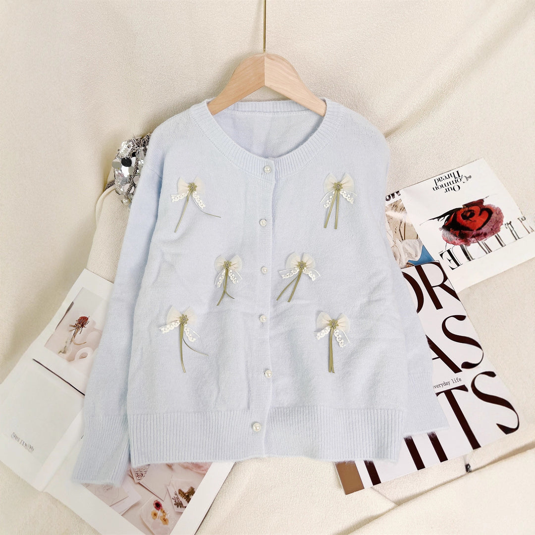 Damen Strickjacke mit filigranen Schleifen-Applikationen Drune