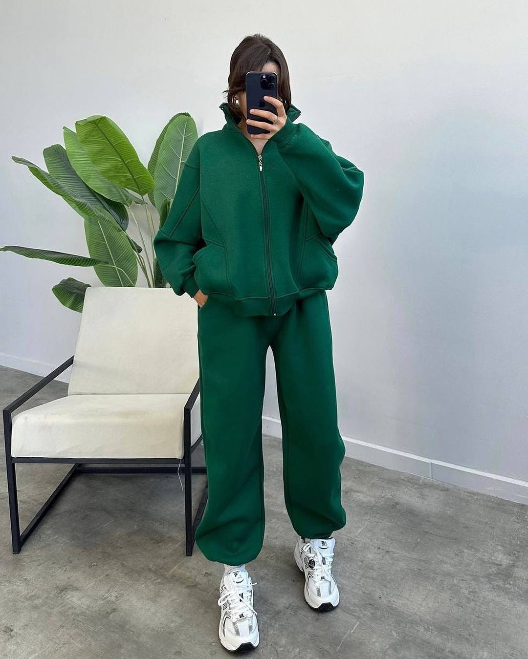 Damen bequemer und stilvoller Zip-Hoodie mit passenden Jogginghosen Drune