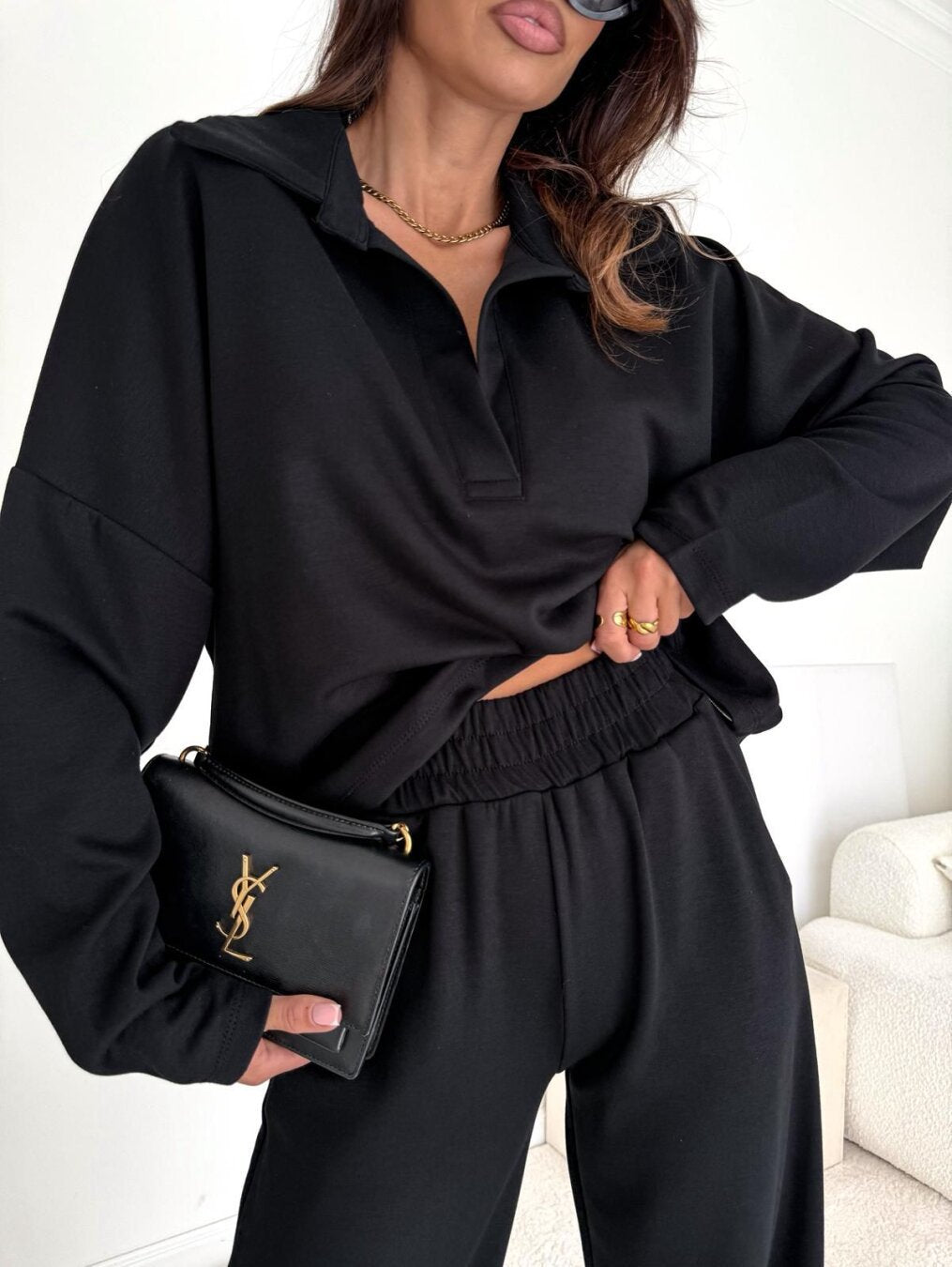 Damen Relaxed-Fit Poloshirt mit Knopfleiste und weiten Ärmeln Drune