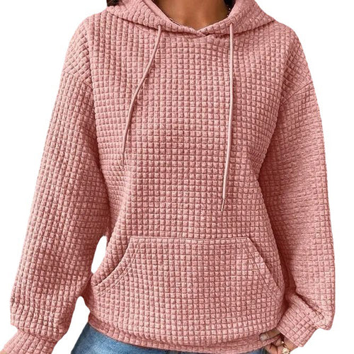 Damen Waffelstruktur Kapuzenpullover mit Kängurutasche und lässigem Schnitt Drune