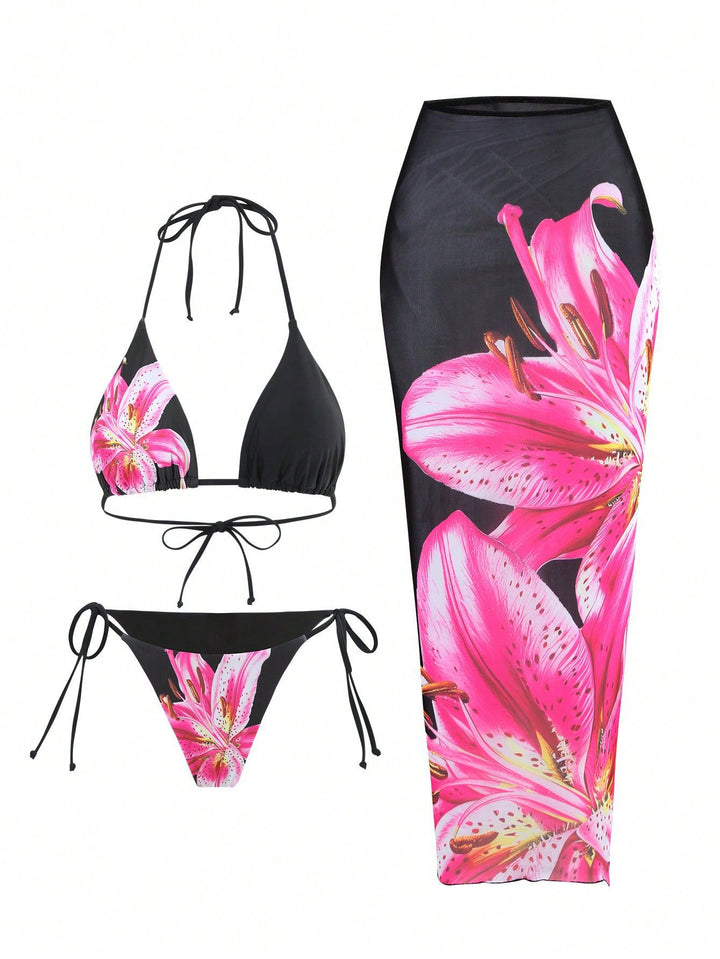 Damen Strand-Bikini-Set mit lässigem Maxi-Rock Drune