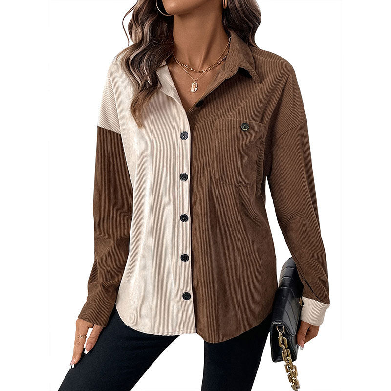 Damen Cordbluse mit kontrastierenden Stoffdetails Drune