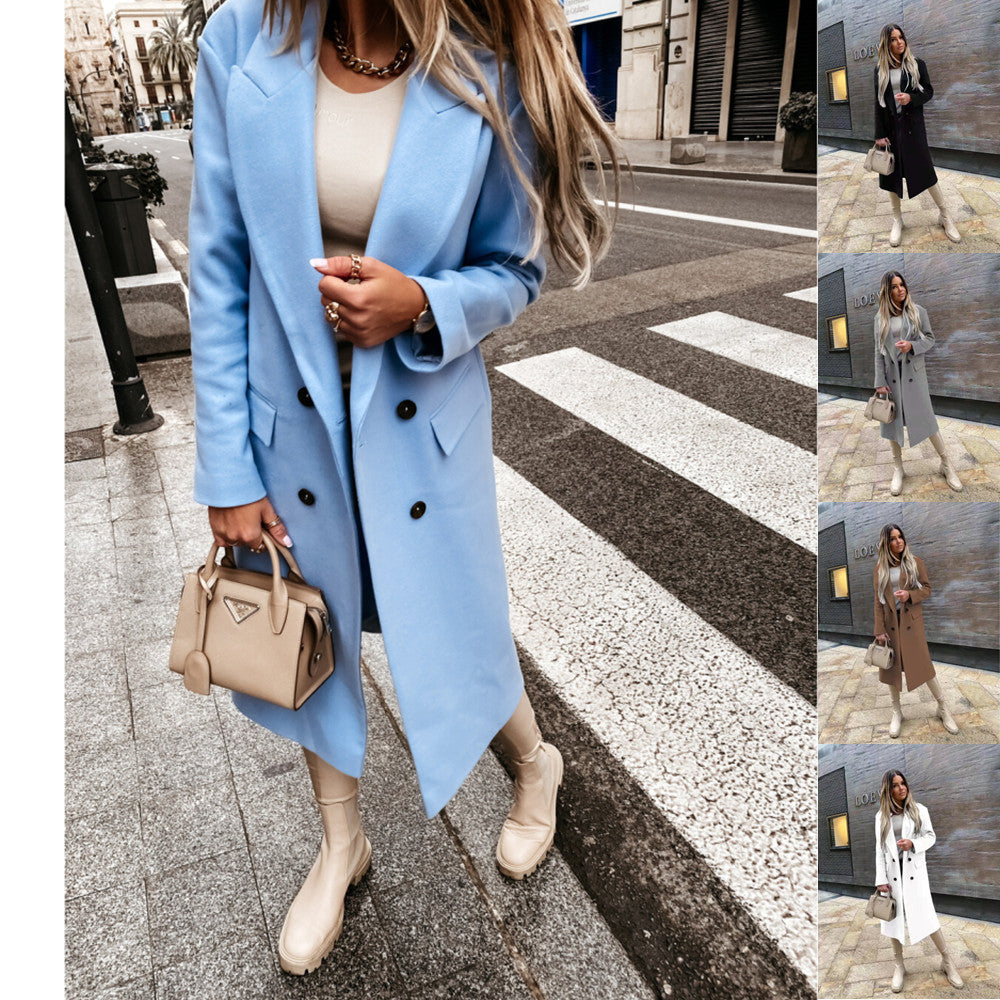 Damen Eleganter und zeitloser Wool Coat mit Doppelreiher Drune
