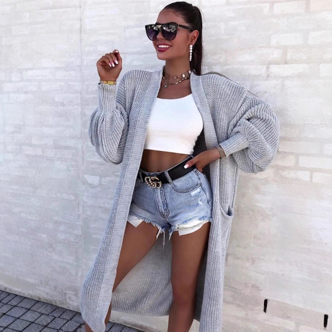 Damen Großer Strickcardigan mit tiefen Taschen und großzügigen Ärmeln Drune