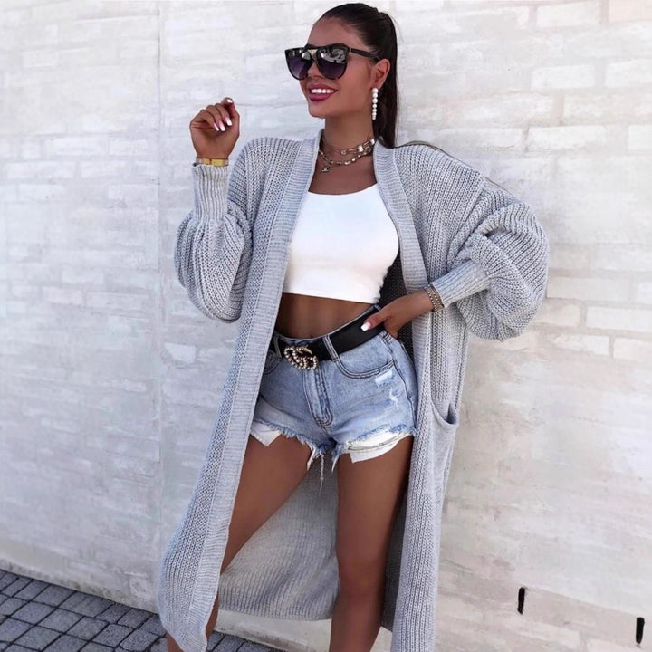 Damen Großer Strickcardigan mit tiefen Taschen und großzügigen Ärmeln Drune