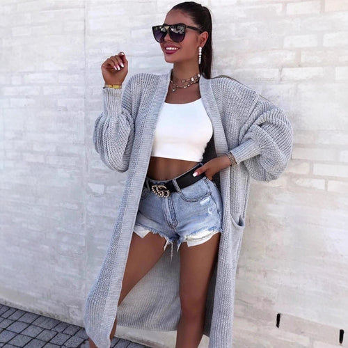 Damen Großer Strickcardigan mit tiefen Taschen und großzügigen Ärmeln Drune