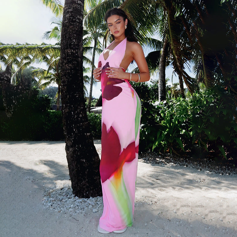 Damen Maxikleid mit floralem Design und tiefem Ausschnitt Drune