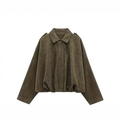 Damen lässige Kunstlederjacke mit elastischem Bund und praktischen Druckknöpfen Drune