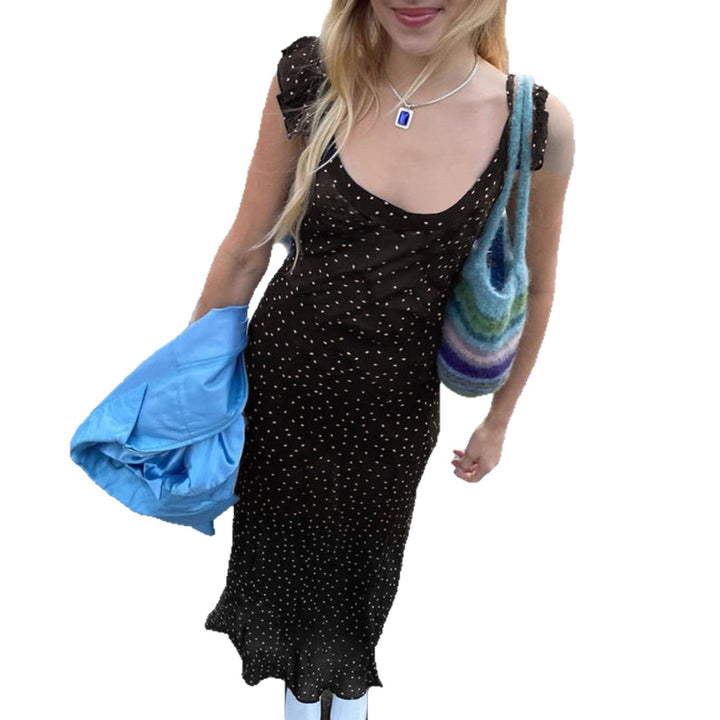 Damen Maxi-Kleid mit zarten Spaghettiträgern und Polka-Dot-Muster Drune