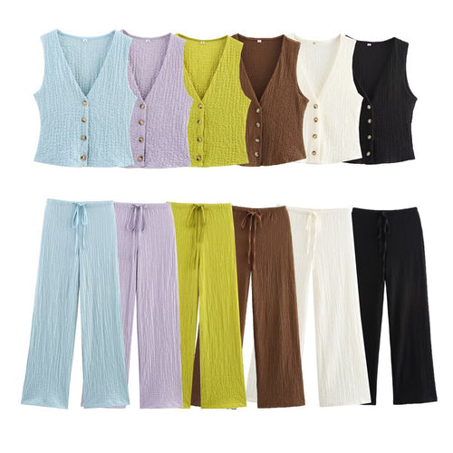 Damen nan leichte Crinkle-Loungebuxe mit weitem Bein und Tunnelzug Drune