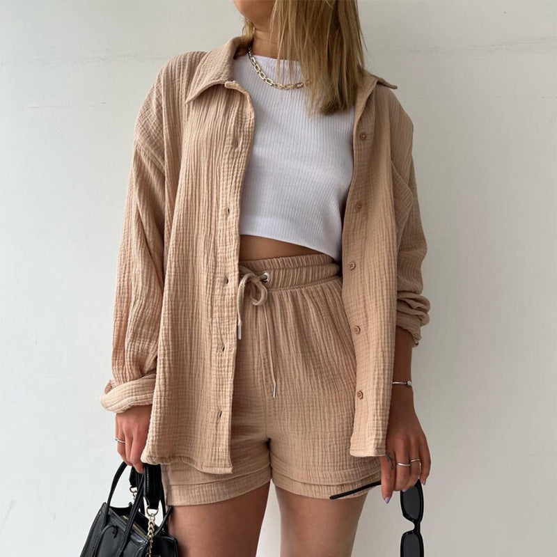 Damen lässiges Kurzarm-Hemd und Shorts Set Drune