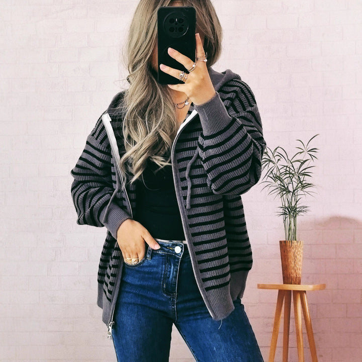 Damen Sportlicher Hoodie mit Streifenmuster und lässigem Schnitt Drune