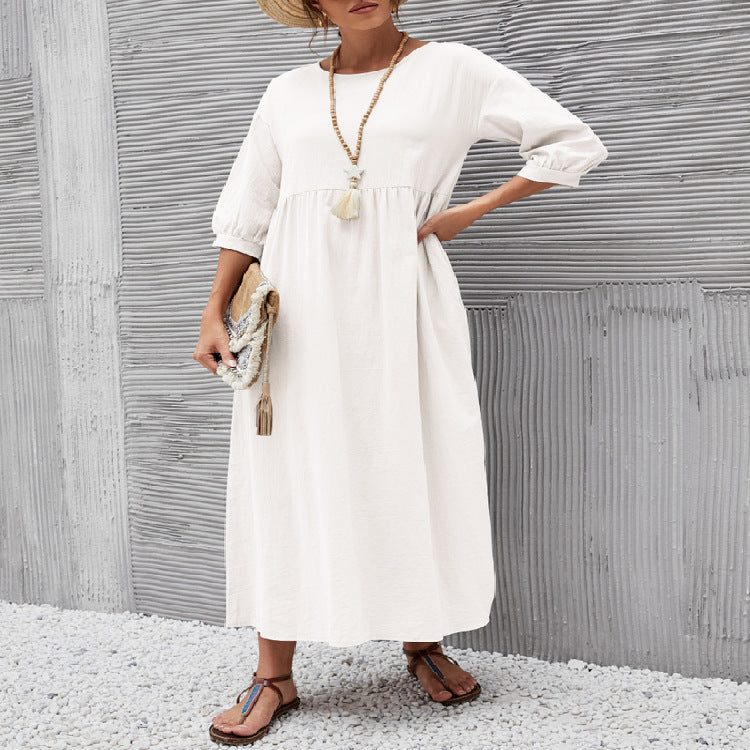 Damen Maxikleid mit eleganter Taillierung und voluminösen Ärmeln Drune