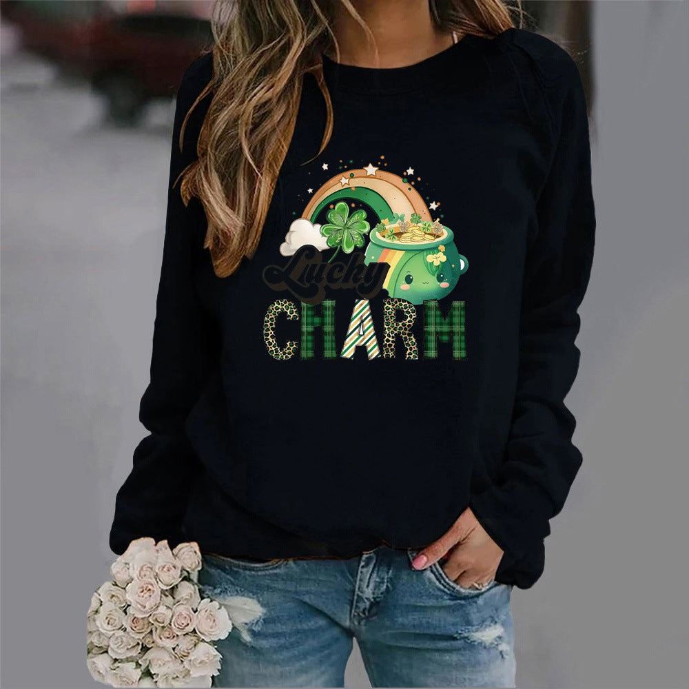 Damen Sweatshirt mit kreativem Glücks-Motiv Drune