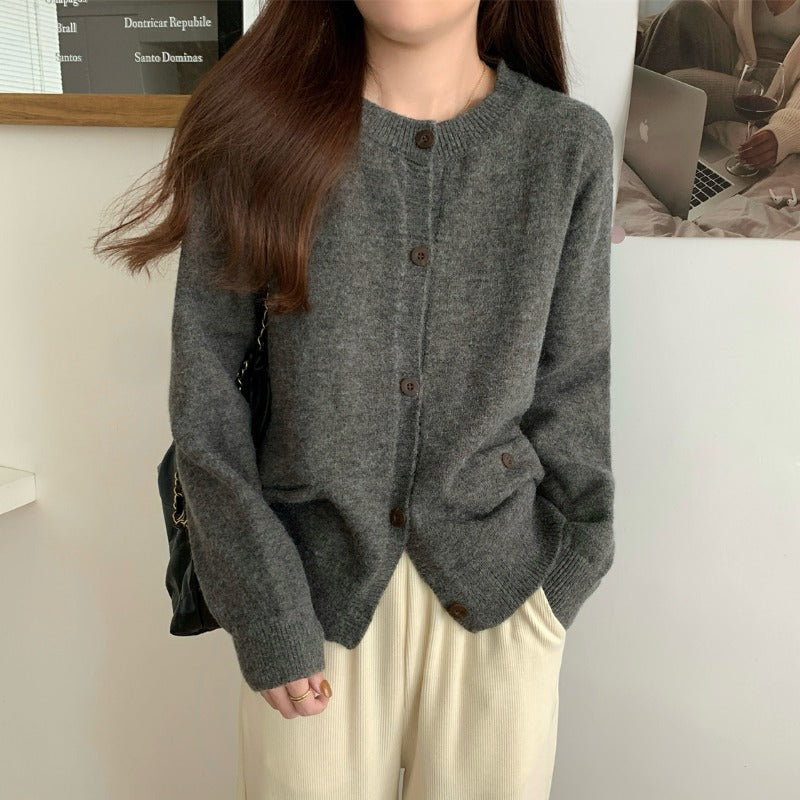 Damen gemütlicher Strickcardigan mit praktischen Taschen und Knopfverschluss Drune