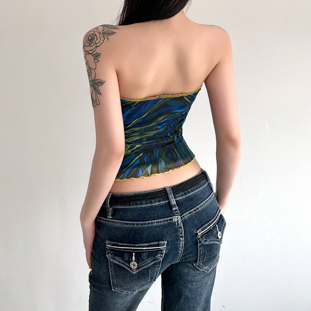 Damen Bandeau-Top mit buntem floralen Druck und elastischem Saum Drune