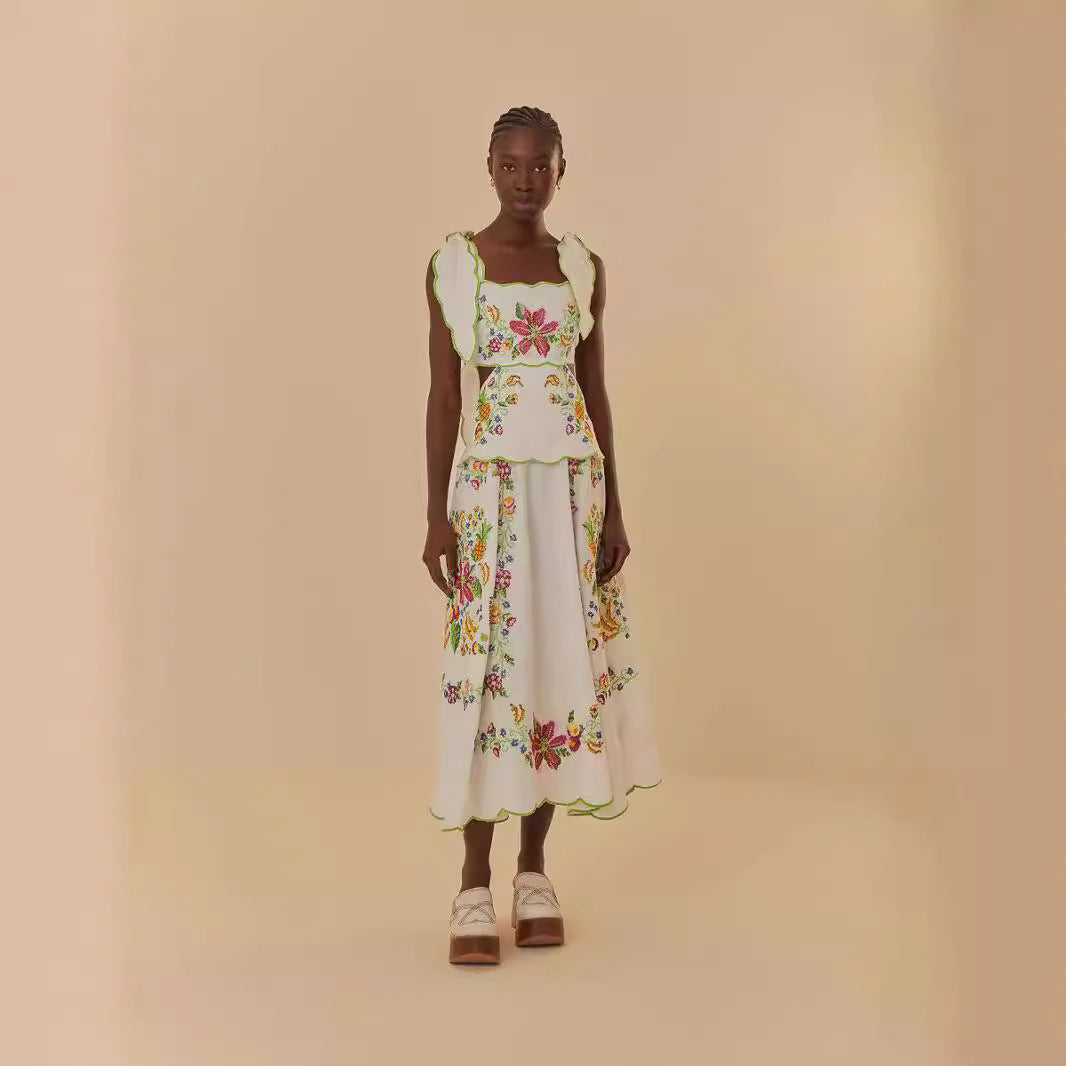 Damen Sommerkleid mit aufwendiger floralem Stickdesign Drune