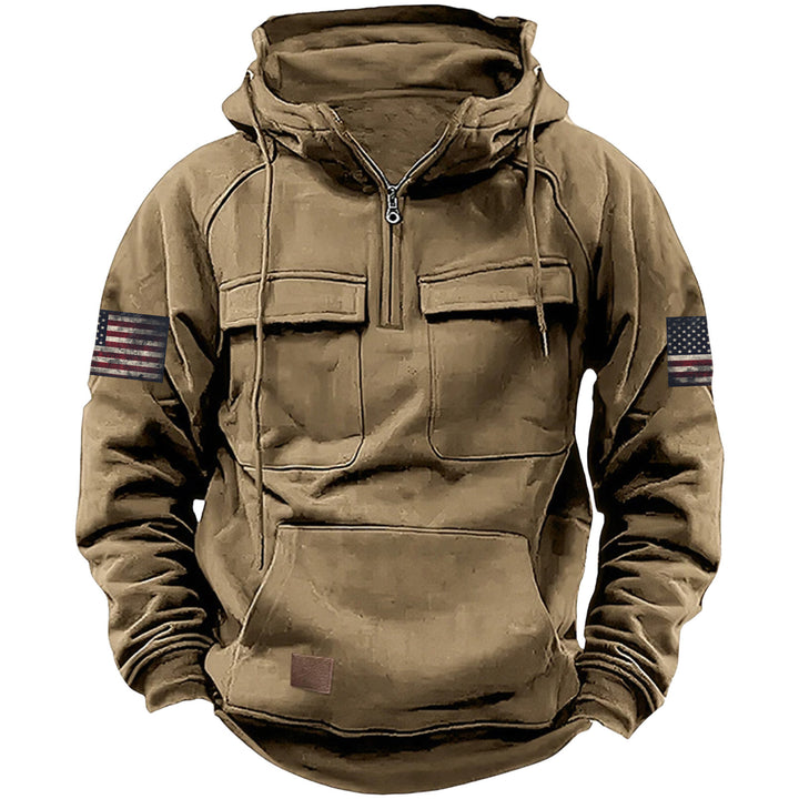 Herren nan Kapuzenpullover mit Halbzip, Cargo-Brusttaschen und Kängurutasche Drune