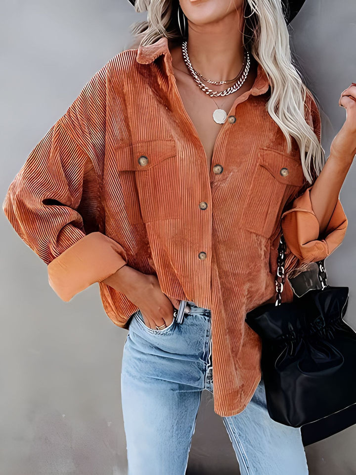 Damen Cordhemdjacke mit doppelter Brusttasche Drune