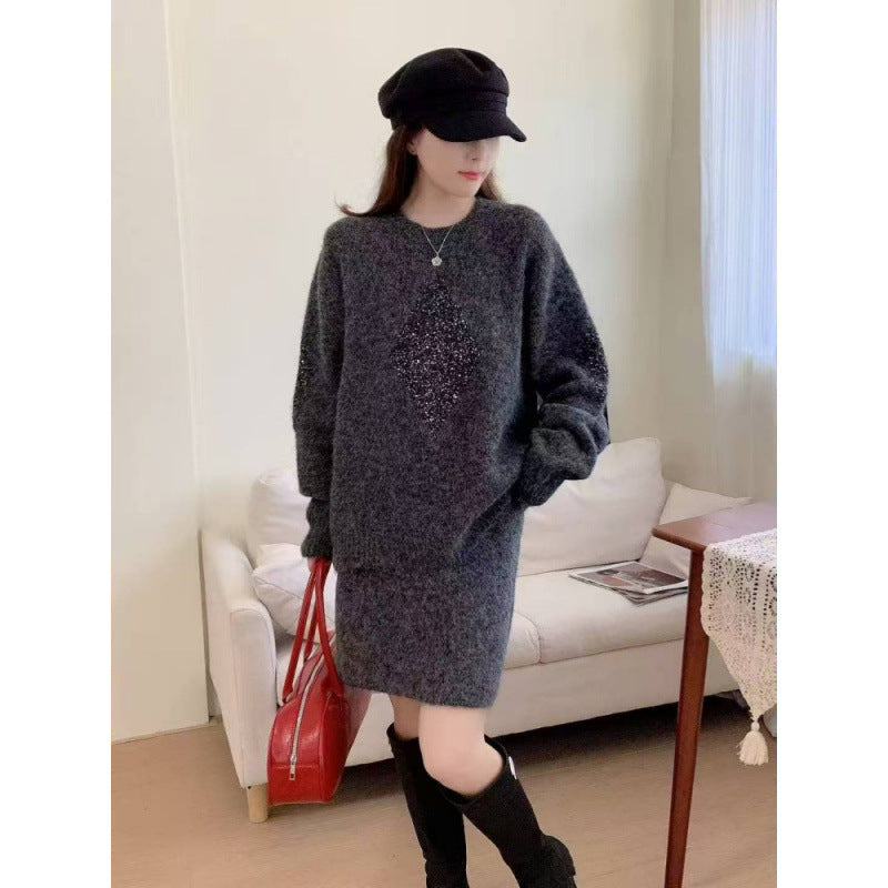Damen Strickpullover mit funkelnden Diamantdetails und lässigem Schnitt Drune