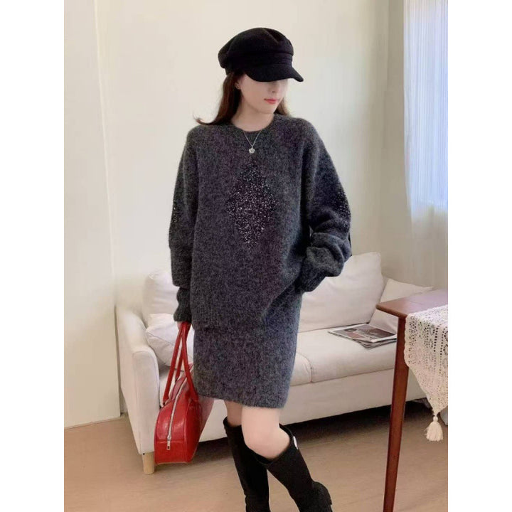 Damen Strickpullover mit funkelnden Diamantdetails und lässigem Schnitt Drune