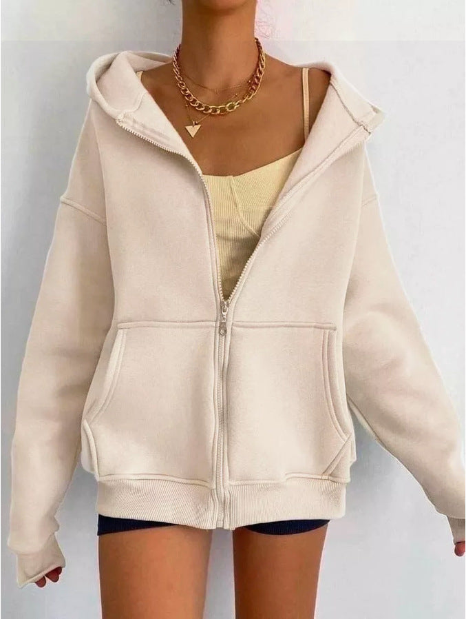 Damen oversized Kapuzenpullover mit Reißverschluss und praktischen Taschen Drune