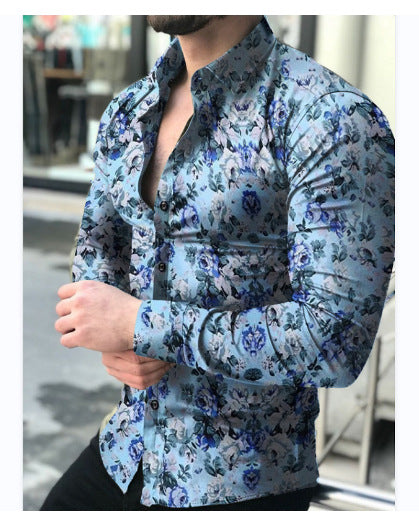 Herren nan figurbetontes Langarmhemd mit feinem Ornamentmuster und stretch Baumwollmischung Drune