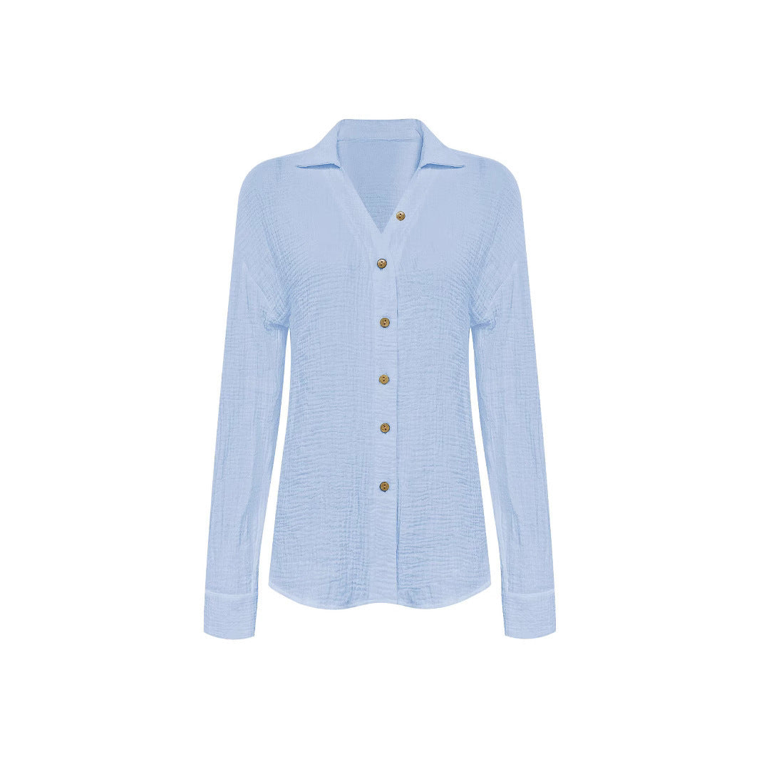 Damen lässige Bluse mit Knopfdetails und modernem V-Ausschnitt Drune