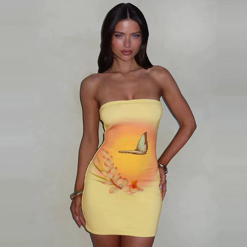 Damen Bandeau-Kleid mit floralem Design und lebendigem Farbverlauf Drune